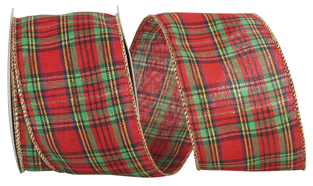 Plaid Jerome Wired Edge Ribbon Multi 2-1/2 Inch for Bows
