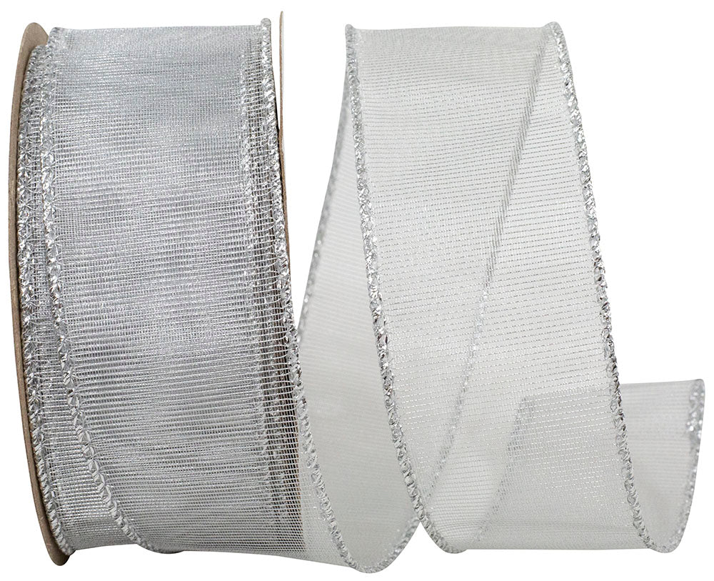 Silver 1-1/2 Inch Mesh Wired Edge Ribbon for Wreaths