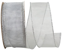 Silver 1-1/2 Inch Mesh Wired Edge Ribbon for Wreaths