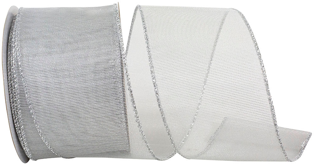 Silver 2-1/2 Inch Mesh Wired Edge Ribbon for Wreaths