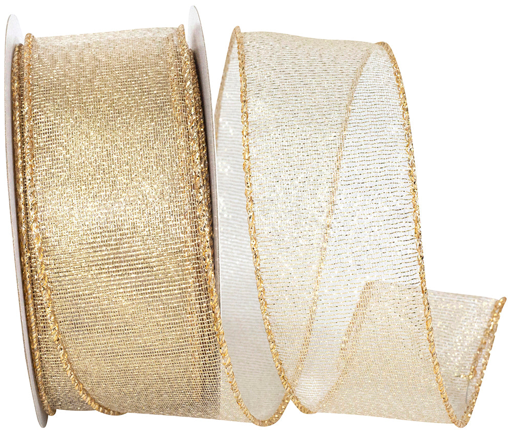 Gold 1-1/2 Inch Wired Edge Glimmer Ribbon for Wreaths