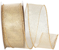 Gold 1-1/2 Inch Wired Edge Glimmer Ribbon for Wreaths