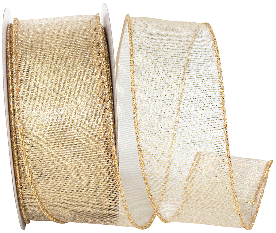 Gold 1-1/2 Inch Wired Edge Glimmer Ribbon for Wreaths