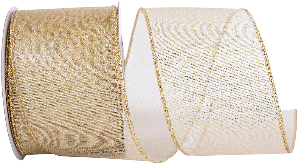 Glimmer Wired Edge Ribbon Gold 2-1/2 Inch for Wreaths