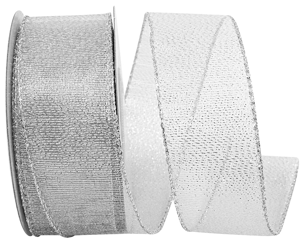Silver 1-1/2 Inch Glimmer Wired Edge Ribbon for Wreaths