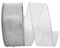 Silver 1-1/2 Inch Glimmer Wired Edge Ribbon for Wreaths