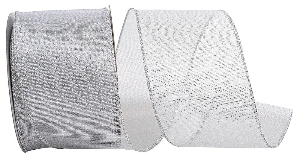 Silver 2-1/2 Inch Glimmer Wired Edge Ribbon for Bows