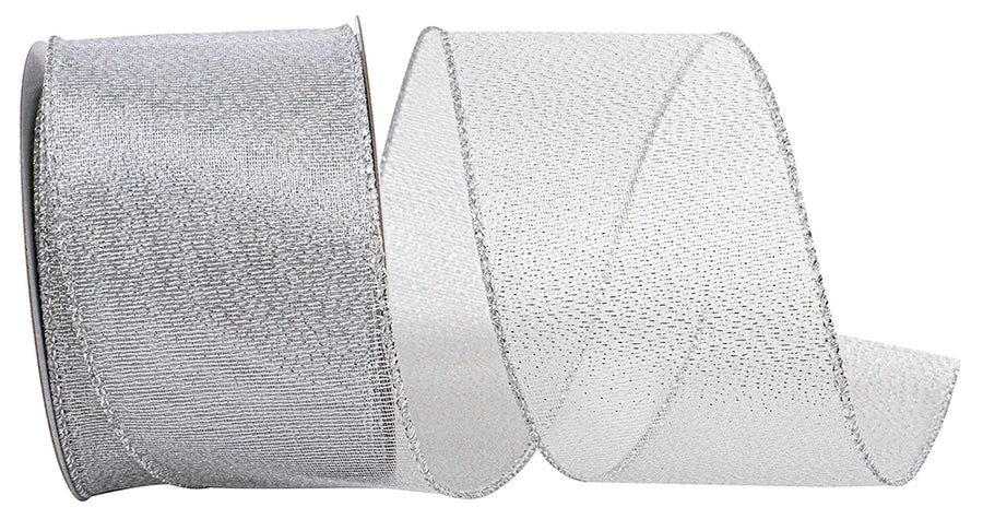 Silver 2-1/2 Inch Glimmer Wired Edge Ribbon for Bows