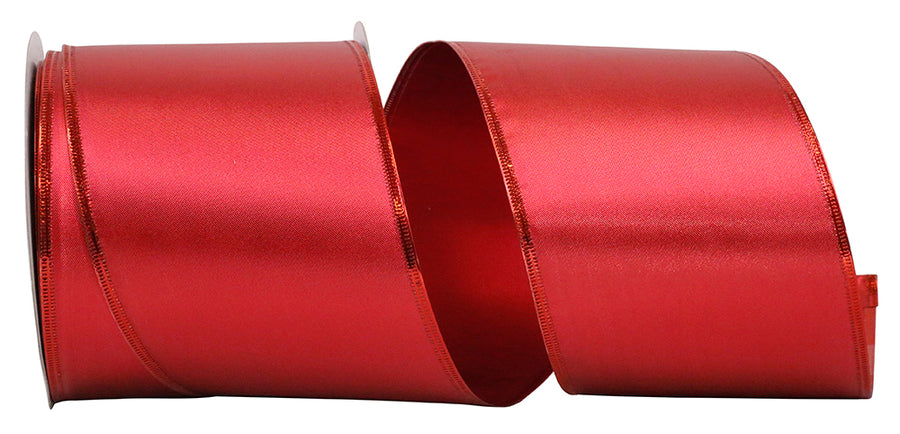 Scarlet Wired Edge Ribbon 4 Inch for Wreaths and Bows