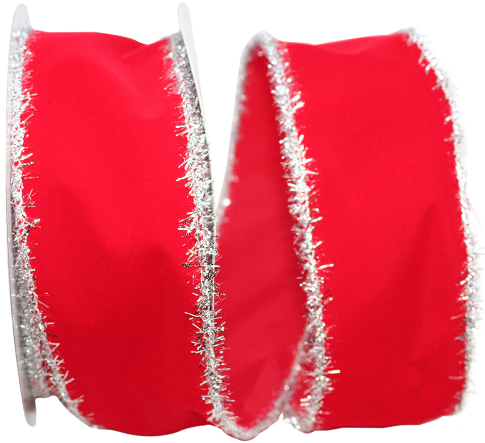 Red Silver 2-1 2 Inch Radison Wired Edge Ribbon for Wreaths & Bows