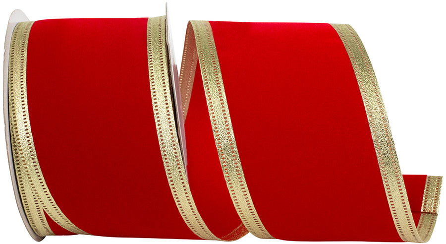 Red 2-1 2 Inch Velvet Dynasty Wired Edge Ribbon for Wreaths & Bows