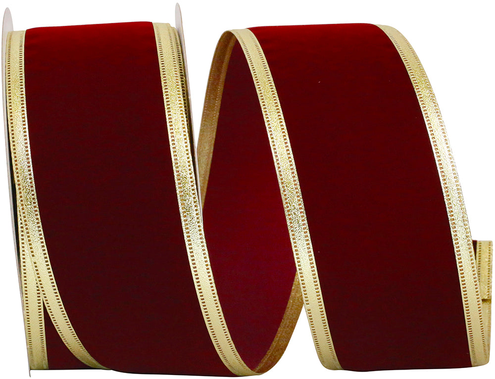 Burgundy Velvet Wired Edge Ribbon 2-1/2 Inch for Bows