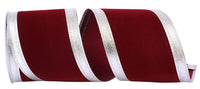 Burgundy Silver Velvet Wired Edge Ribbon 4 Inch 10Yds