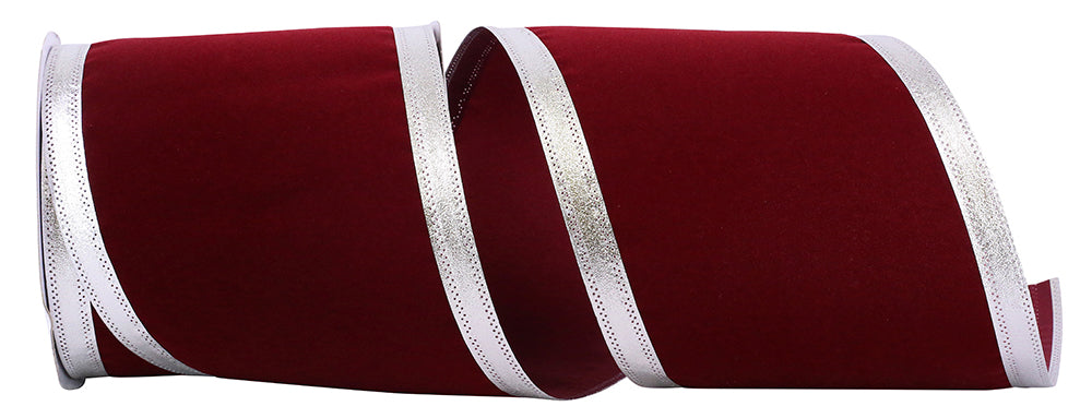 Burgundy Silver Velvet Wired Edge Ribbon 6 Inch for Wreaths