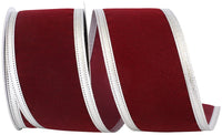 Burgundy Silver Velvet Wired Edge Ribbon 2-1/2 Inch