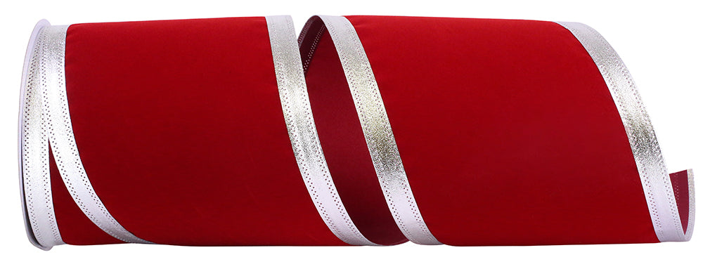 6 Inch Scarlet Silver Velvet Wired Edge Ribbon