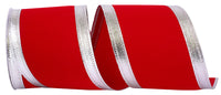 Red Silver 4 Inch Velvet Dynasty Wired Edge Ribbon for Wreaths & Bows