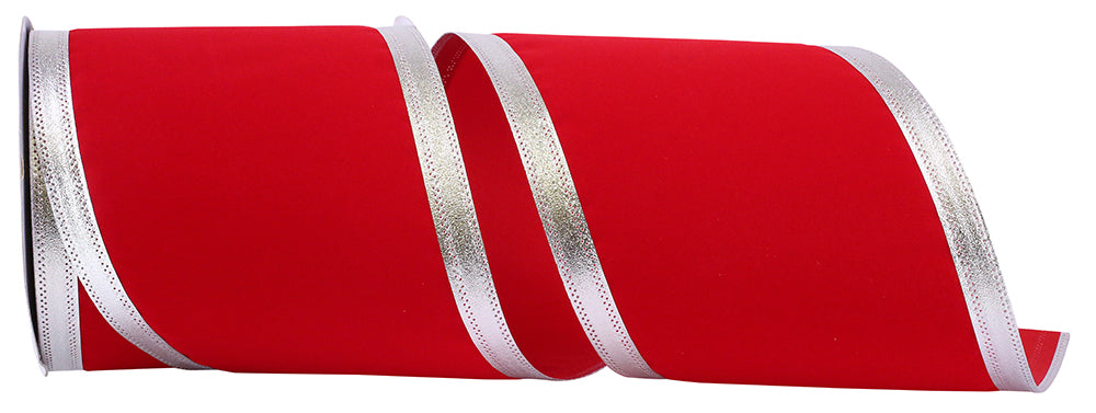 Red Silver 6 Inch Velvet Dynasty Wired Edge Ribbon for Wreaths & Bows