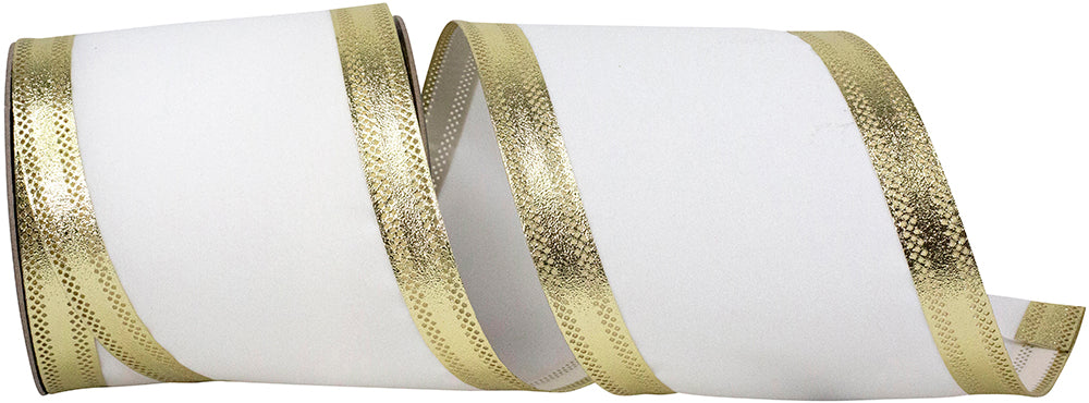 White Gold 4 Inch Velvet Dynasty Wired Edge Ribbon for Wreaths & Bows