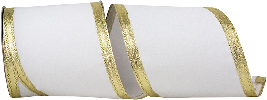 White Gold 6 Inch Velvet Dynasty Wired Edge Ribbon for Wreaths & Bows