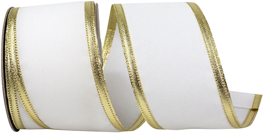 White Gold 2-1 2 Inch Velvet Dynasty Wired Edge Ribbon for Wreaths & Bows