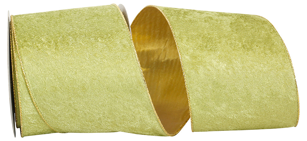 Green 4 Inch Plush Gold Back Wired Edge Ribbon for Wreaths & Bows