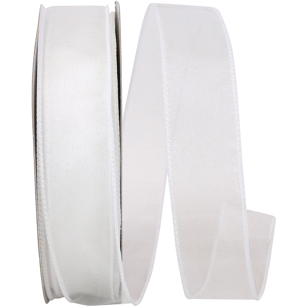 White 1-1 2 Inch Sheer Lovely Wired Edge Ribbon for Wreaths & Bows