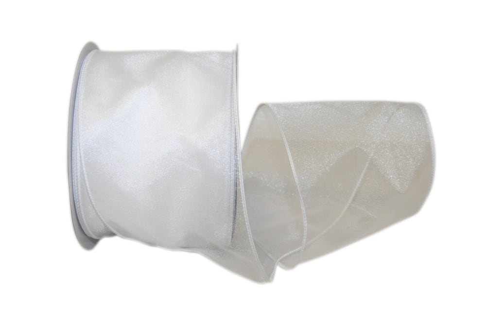 White 4 Inch Sheer Lovely Wired Edge Ribbon for Wreaths & Bows