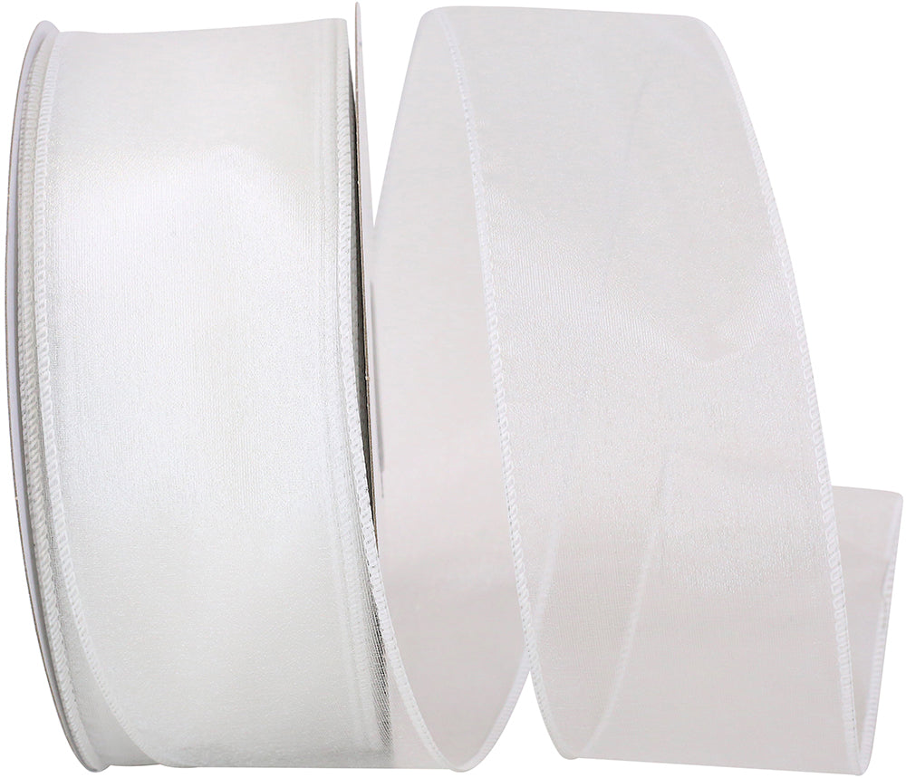 White 2-1 2 Inch Sheer Lovely Wired Edge Ribbon for Wreaths & Bows