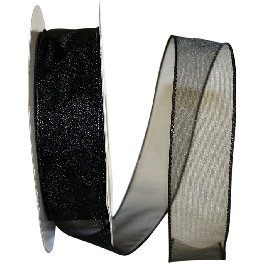 Black 1-1 2 Inch Sheer Lovely Wired Edge Ribbon for Wreaths & Bows