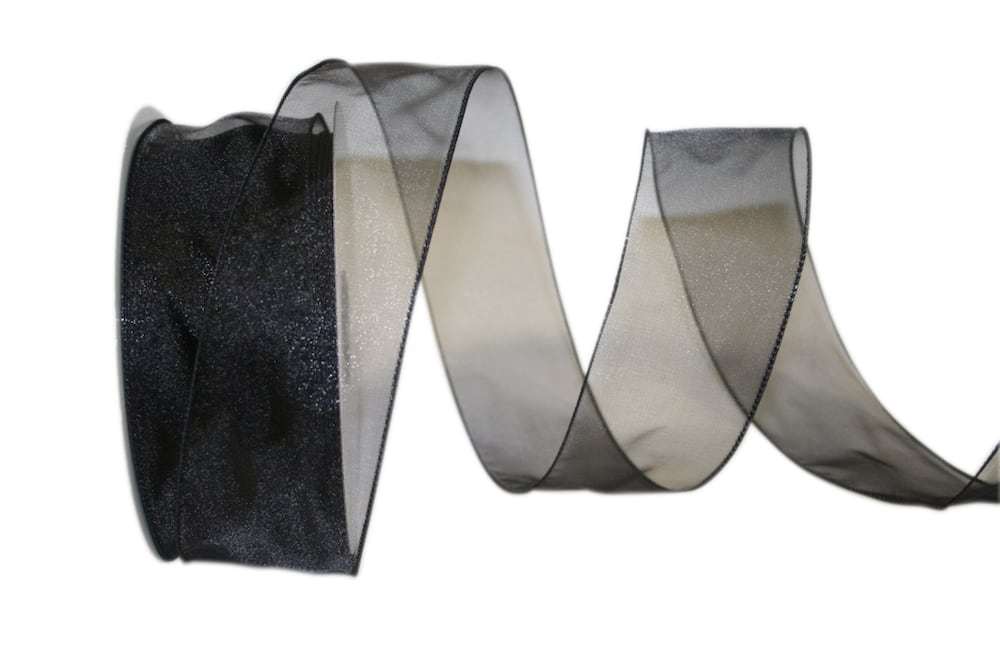 Black 2-1 2 Inch Sheer Lovely Wired Edge Ribbon for Wreaths & Bows