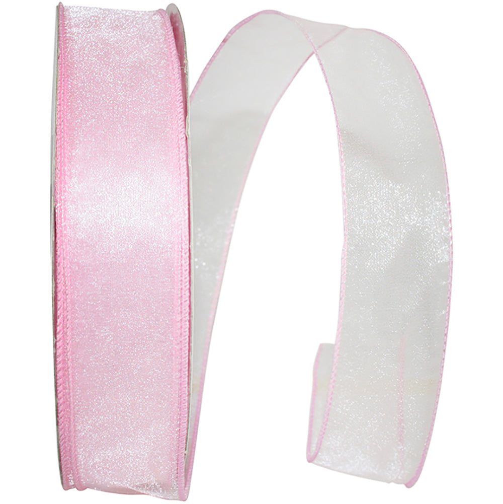 Pink 1-1 2 Inch Sheer Lovely Wired Edge Ribbon for Wreaths & Bows