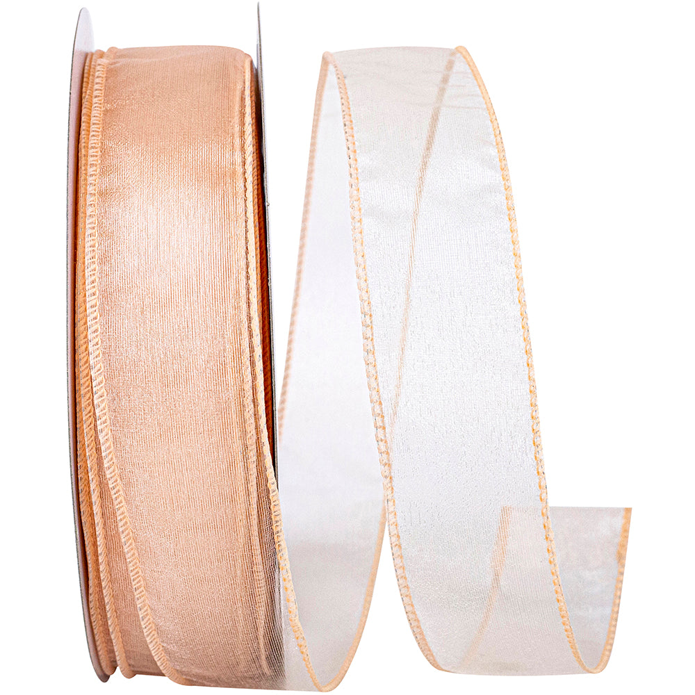Peach 1-1 2 Inch Sheer Lovely Wired Edge Ribbon for Wreaths & Bows