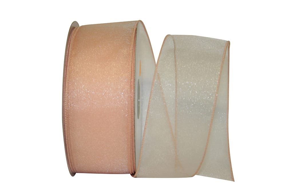 Peach 2-1 2 Inch Sheer Lovely Wired Edge Ribbon for Wreaths & Bows