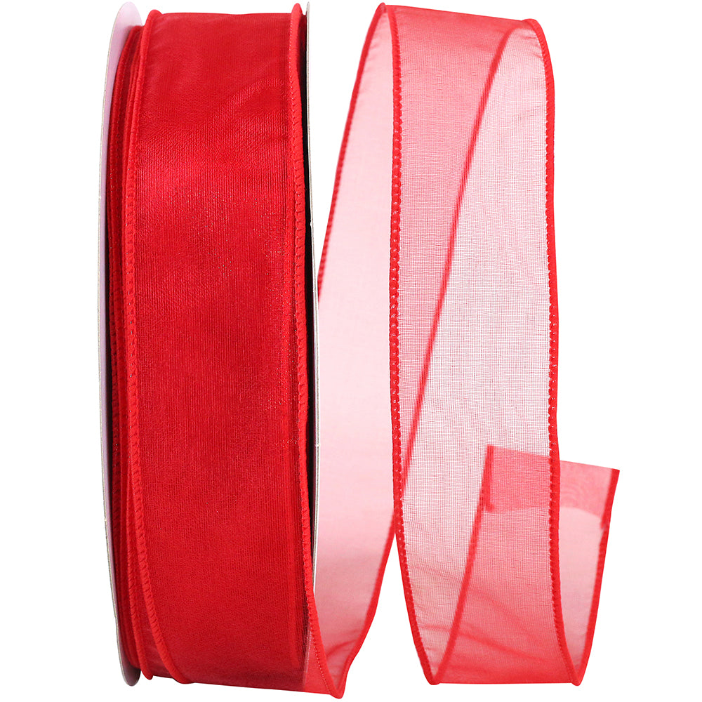 Red 1-1 2 Inch Sheer Lovely Wired Edge Ribbon for Wreaths & Bows