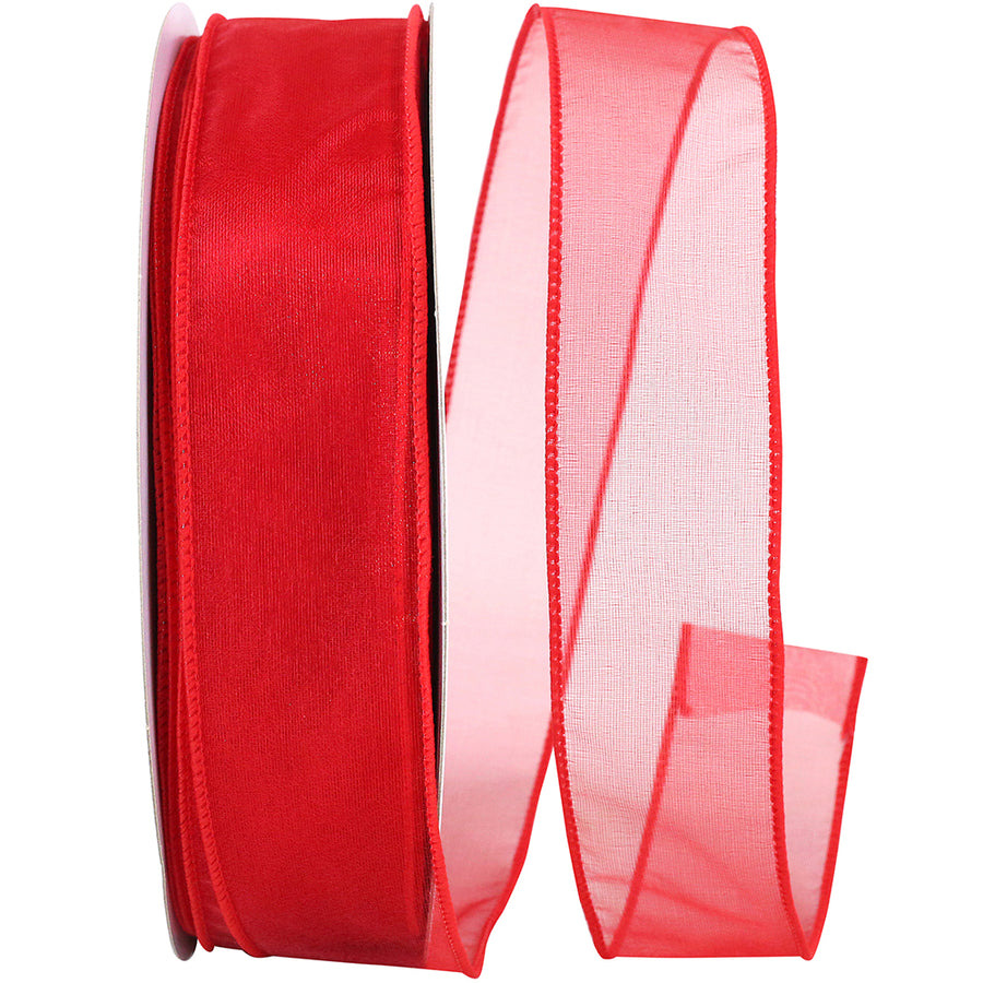Red 1-1 2 Inch Sheer Lovely Wired Edge Ribbon for Wreaths & Bows
