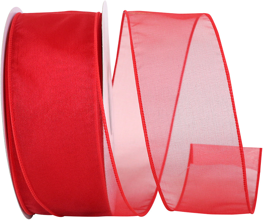 Red 2-1 2 Inch Sheer Lovely Wired Edge Ribbon for Wreaths & Bows