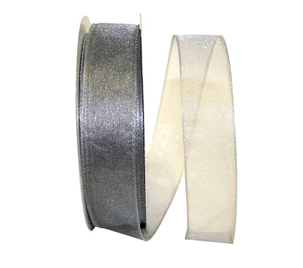Silver 1-1 2 Inch Sheer Lovely Wired Edge Ribbon for Wreaths & Bows