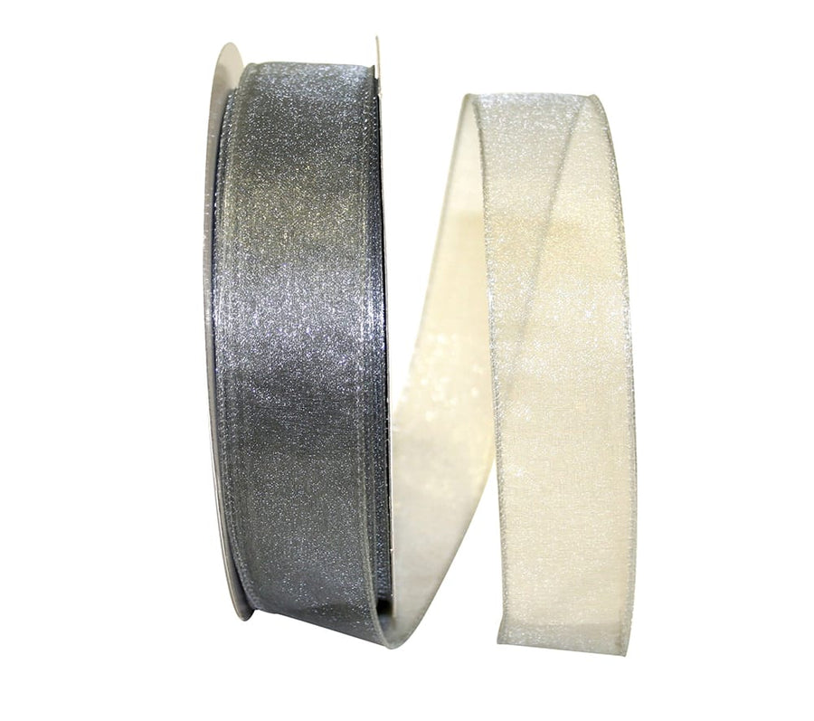 Silver 1-1 2 Inch Sheer Lovely Wired Edge Ribbon for Wreaths & Bows