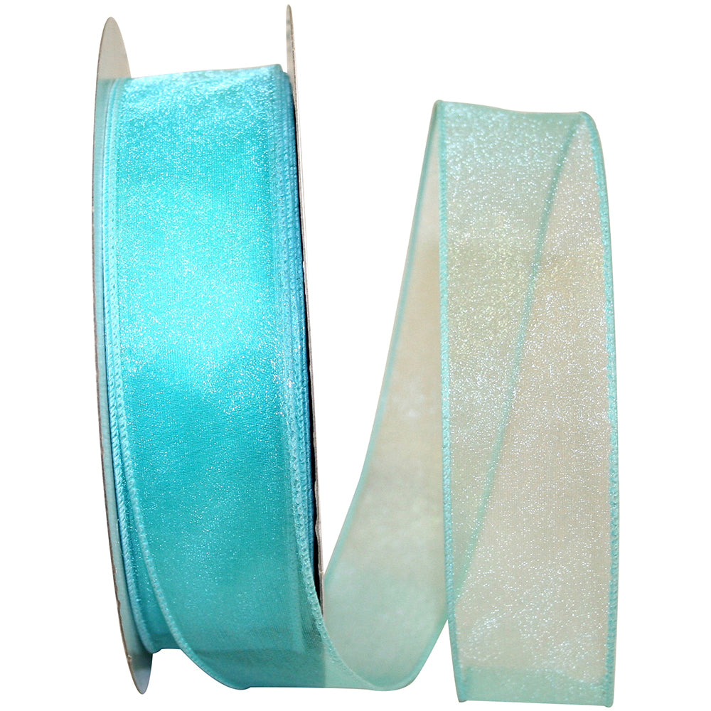 Aqua Sheer Wired Edge Ribbon 1-1/2 Inch for Bows