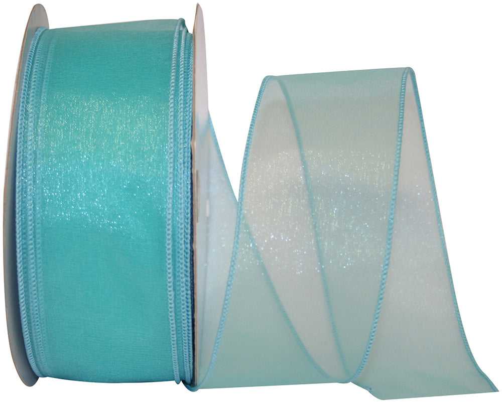 Aqua Sheer Wired Edge Ribbon 2-1/2 Inch for Wreaths
