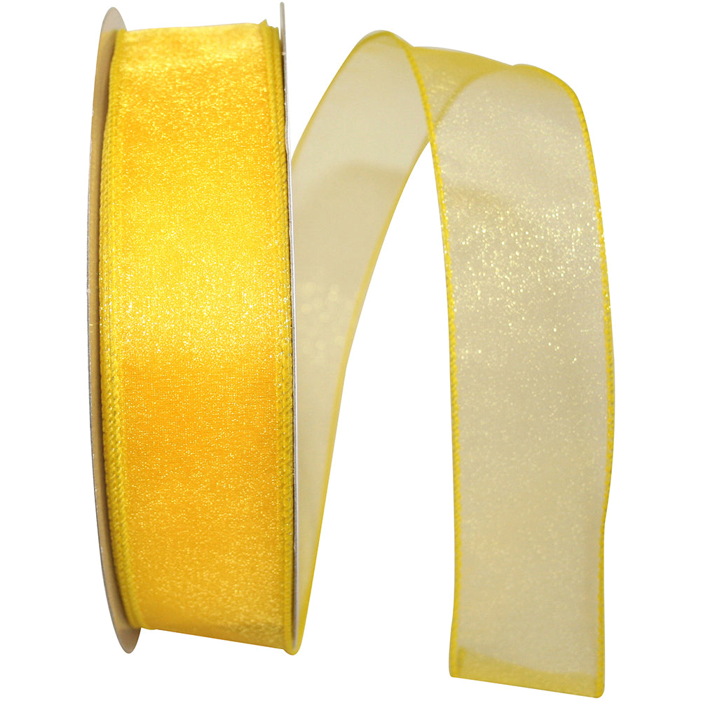 Yellow 1-1 2 Inch Sheer Lovely Wired Edge Ribbon for Wreaths & Bows
