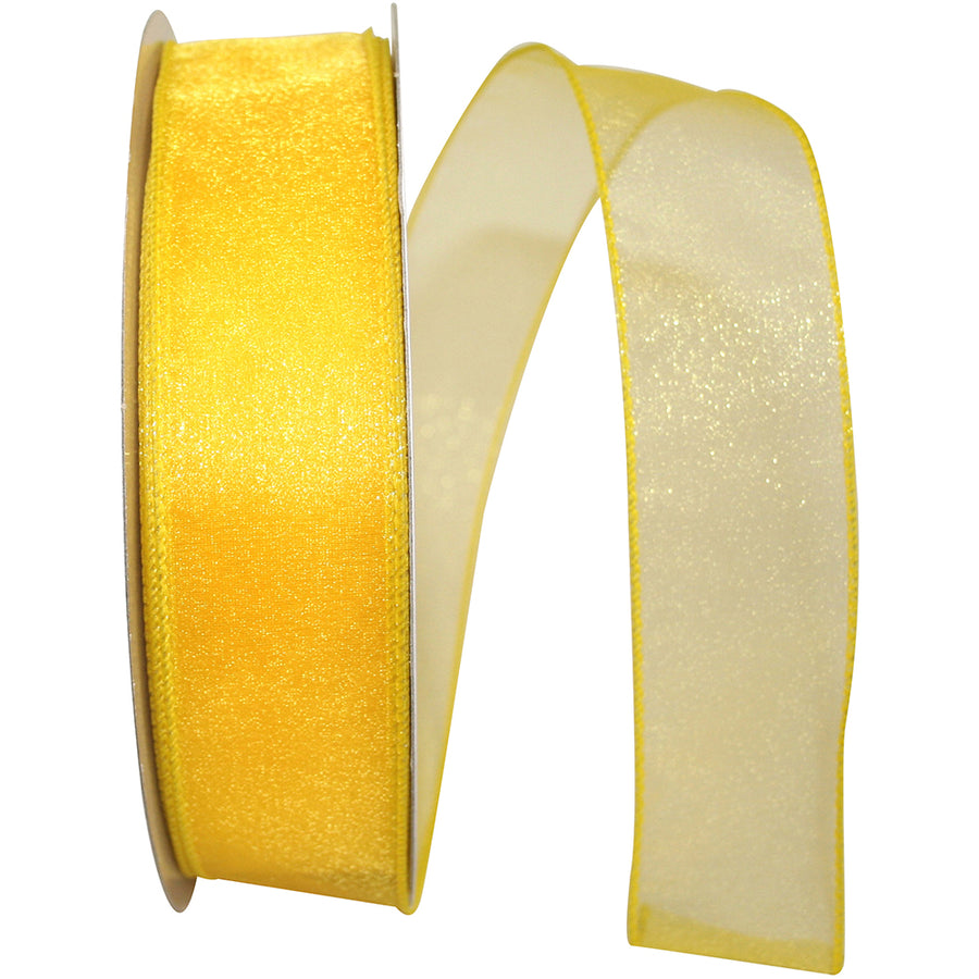 Yellow 1-1 2 Inch Sheer Lovely Wired Edge Ribbon for Wreaths & Bows