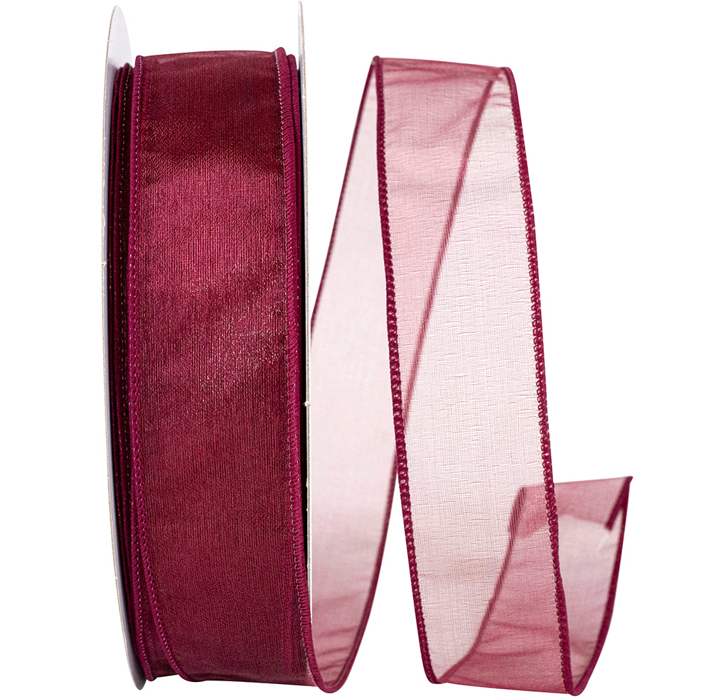 Burgundy Sheer Wired Edge Ribbon 1-1/2 Inch for Bows