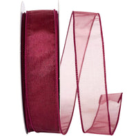 Burgundy Sheer Wired Edge Ribbon 1-1/2 Inch for Bows