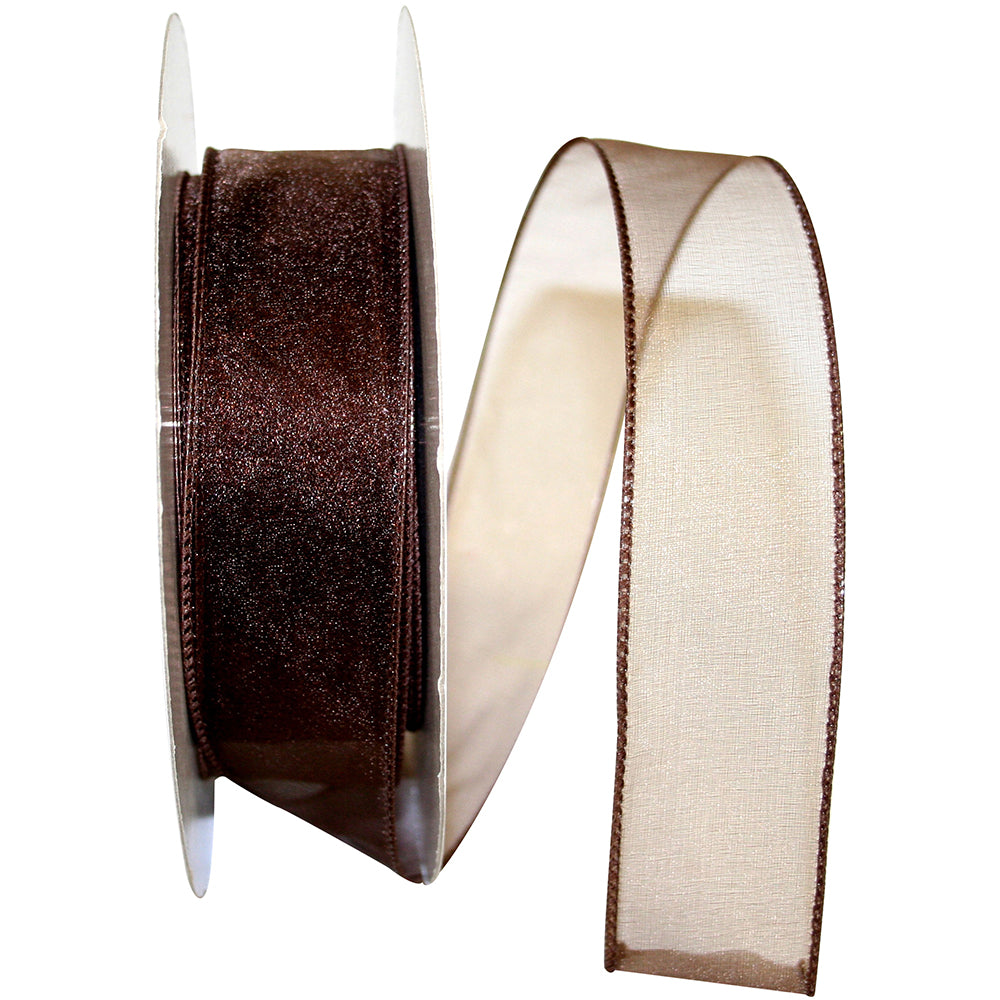 Brown 1-1 2 Inch Sheer Lovely Wired Edge Ribbon for Wreaths & Bows