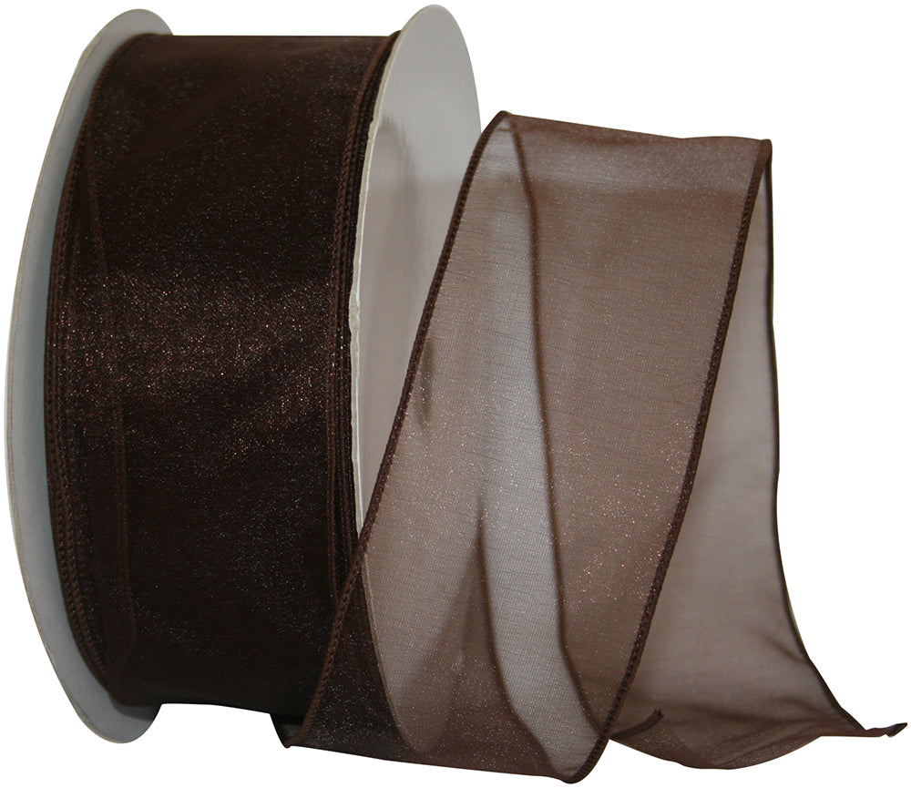 Brown 2-1 2 Inch Sheer Lovely Wired Edge Ribbon for Wreaths & Bows