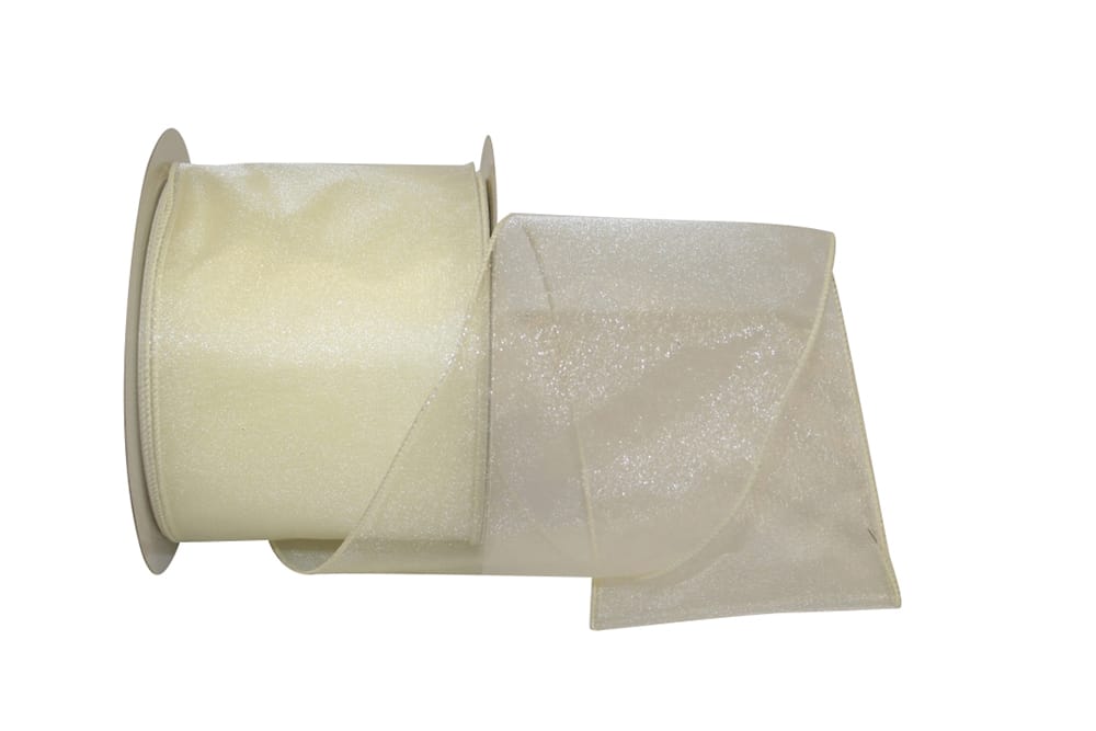 Ivory 4 Inch Sheer Lovely Wired Edge Ribbon for Wreaths & Bows
