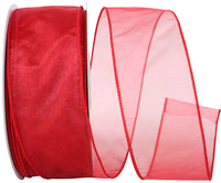 Scarlet Sheer Wired Edge Ribbon 2-1/2 Inch for Wreaths