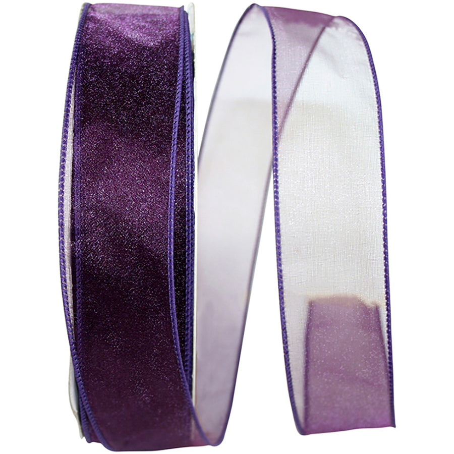 Plum 1-1 2 Inch Sheer Lovely Wired Edge Ribbon for Wreaths & Bows